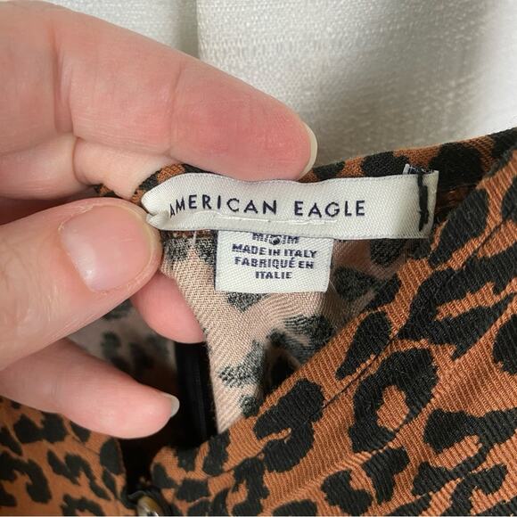 American Eagle Brown Leopard Print Wide Leg Cropped Jumpsuit Sz.M NWT - Picture 7 of 15
